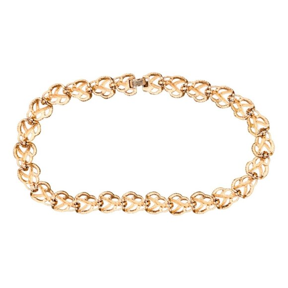 Chunky Vintage Modernist Gold Tone Leaf Link Chain Necklace - Picture 4 of 5